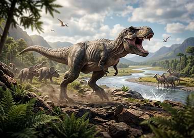 Tyrannosaurus Rex in a prehistoric landscape