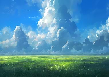 Vast Green Field Under Dramatic Sky