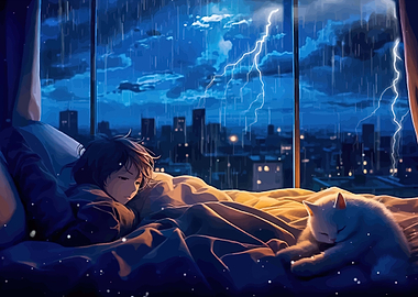 Cozy Rainy Night with Cat