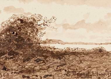 Watercolor Landscape with Trees and Water