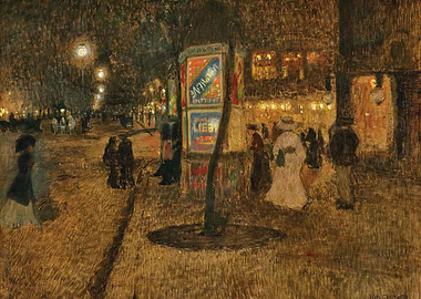 Night street scene with people and lights