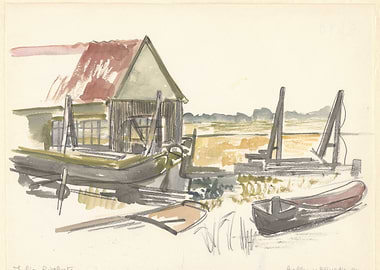 Boats and Barn by Water