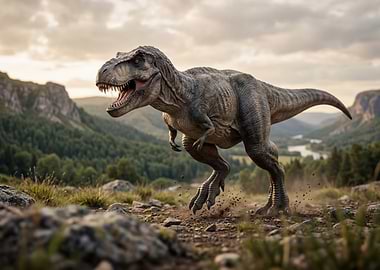 Tyrannosaurus Rex in a Mountain Landscape