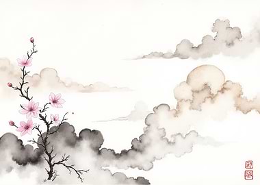 Cherry Blossoms and Clouds
