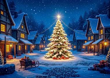 Snowy Village Christmas Scene