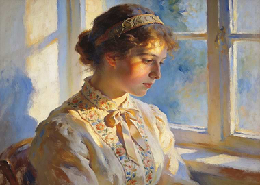 Young Woman Reading by Window
