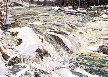 Winter Waterfall with Ice and Snow