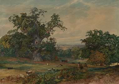 Pastoral Landscape with Oak Tree and Sheep