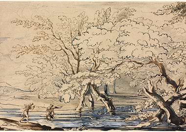 Two men fishing in a river