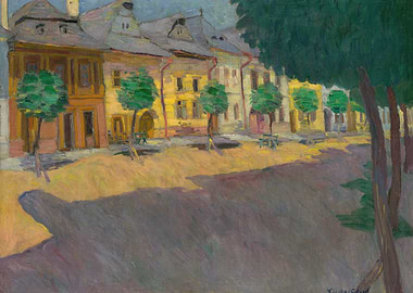 Street Scene with Buildings and Trees