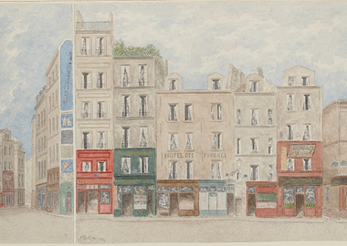Parisian Street Scene with Hotels and Shops