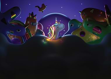 Magical Unicorn Surrounded by Monsters