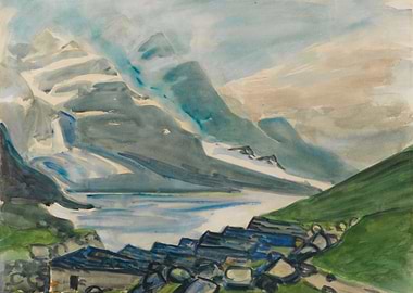 Mountain Lake Village Watercolor