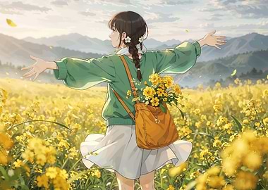 Girl in a field of flowers