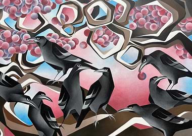 Crows and Grapes Painting