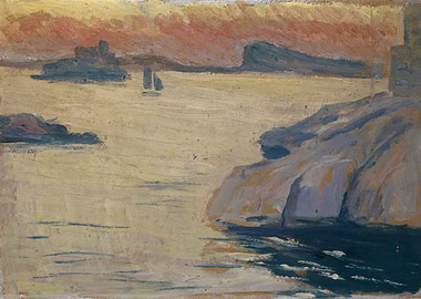 Seascape with Sailboat and Cliffs