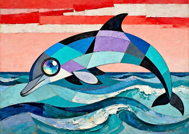 Cubist Dolphin in the Ocean