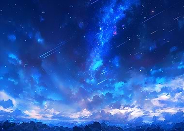 Starry Night Sky with Shooting Stars