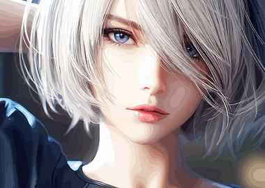 Anime Girl with White Hair and Blue Eyes