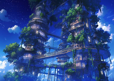 Futuristic Tree Cityscape at Night