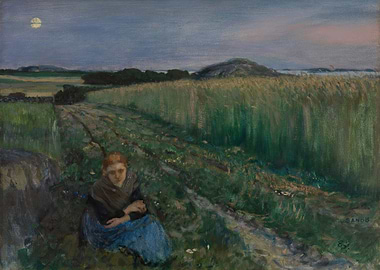 Woman in a Field at Dusk