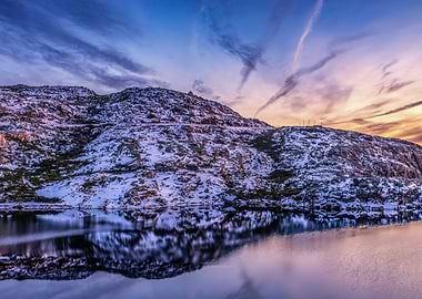 Snowy Mountain Reflection at Sunset