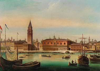 Venice Canal Scene with Doge's Palace