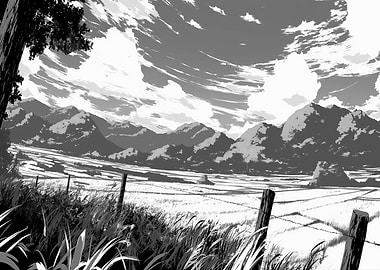 Anime Landscape with Mountains and Clouds