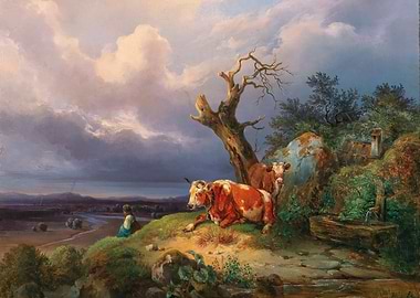 Pastoral Landscape with Cows and Shepherdess
