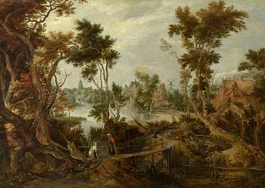 Pastoral Landscape with Figures and Village