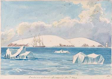 Sailing Ship near Antarctic Island