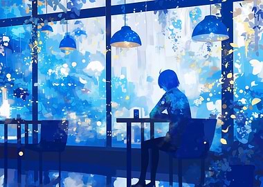 Person sitting in a cafe by the window