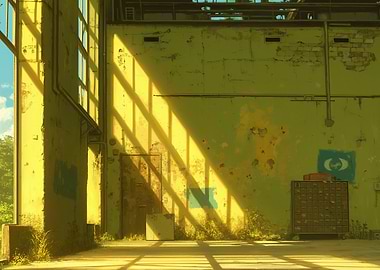 Abandoned Industrial Interior with Sunlight