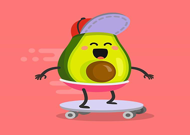 Cartoon Avocado Skateboarder