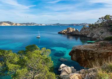Idyllic Mediterranean Bay with Sailboat Mallorca