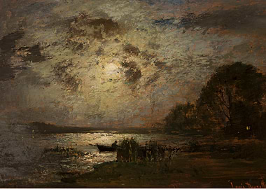 Moonlit River Scene with Boat