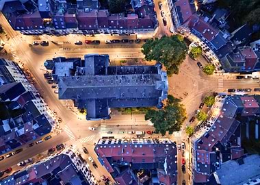 Aerial View of a European City at Night