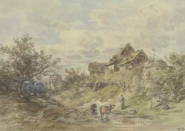 Pastoral Landscape with Figures and Cattle