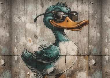 Cool Duck Graffiti on Wood