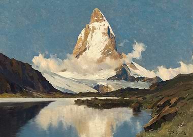 Matterhorn Mountain and Lake Painting