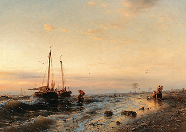 Seascape with Fishing Boats at Sunset