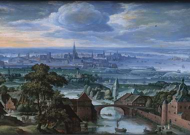 Panoramic Cityscape with River and Bridge