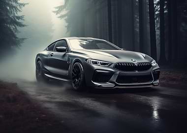BMW M8 in Foggy Forest