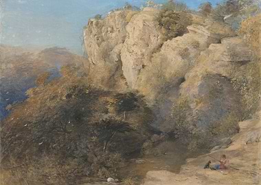 Boy Fishing by a Rocky Gorge