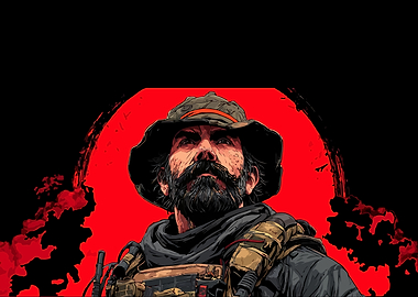 Soldier in front of a red sun