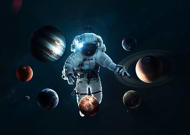 Astronaut and Planets in Space