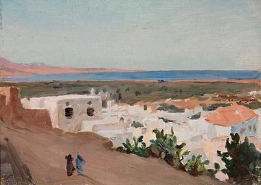 Coastal Village Landscape Painting