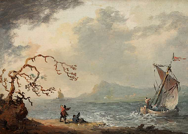 Seascape with Sailing Boat and Figures