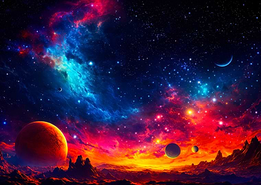 Alien Planet Landscape with Nebula