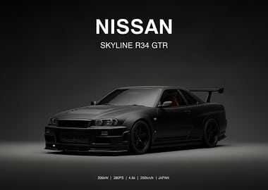 black Nissan Skyline R34 GTR poster